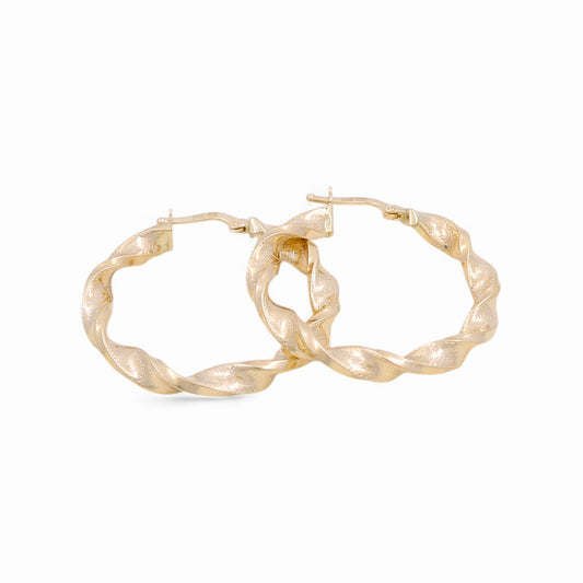 14K Yellow Gold Twist with Greek Hoops Earrings / Size:4mm X 28mm / Weight: 3.4 GR / KOEH4TRGR4x28