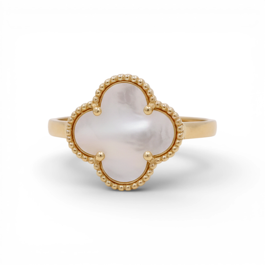 10K Yellow Gold Mother of Pearl Clover Women's Ring / Size: 8.5 11MM / Weight: 1.6 GR / CQWR0CLV-2