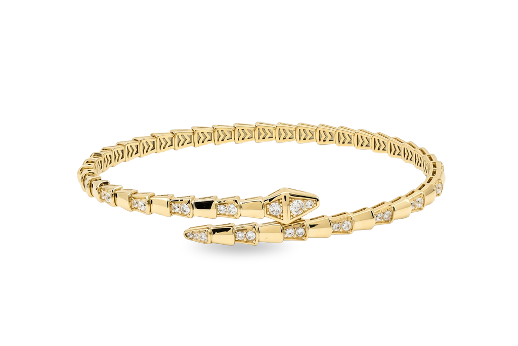 10K Yellow Gold Fashion BV Bangle Bracelet with Cz / Size: 18 / Weight: 8.6 GR / P23B-1646