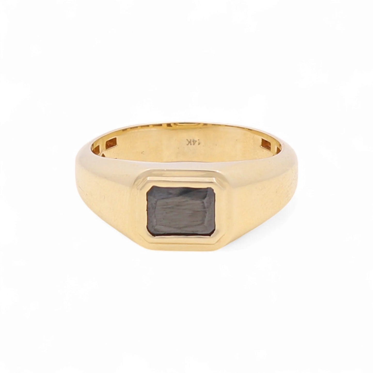 14K Yellow Gold SQ Fashion Men's Ring with Black Stone / Size: 11 / Weight: 7.5 GR / DLBMR4FS-1