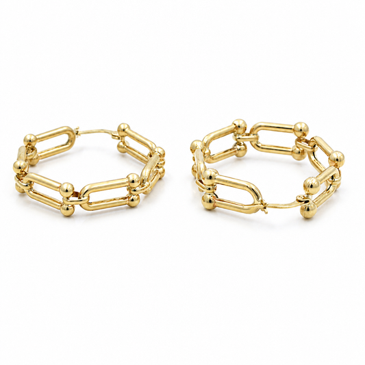 10K Yellow Gold Fashion Hoops Earrings TT / Size: 28mm /  Weight: 6 GR / CAEH0TT