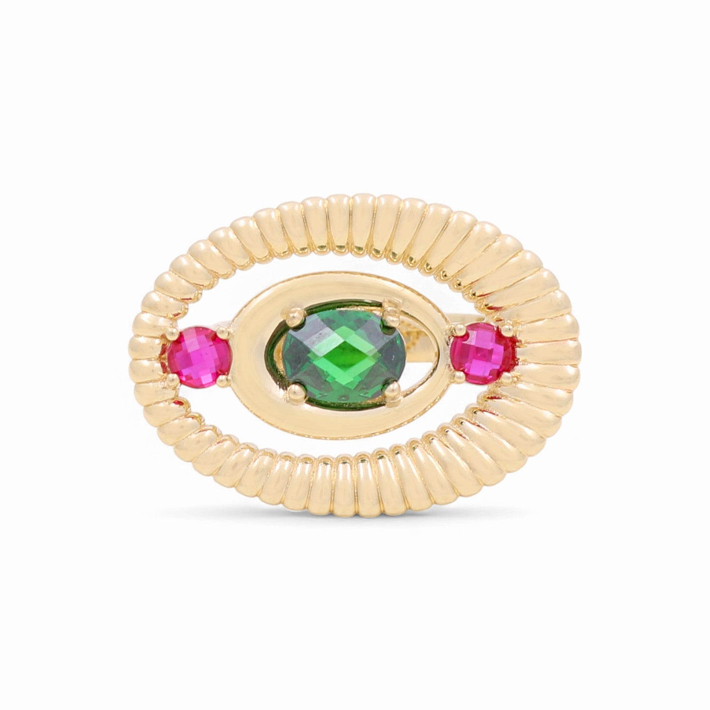 14K Yellow Gold Fashion Women's Ring with Pink and Green Cz / Size: 9 / Weight: 5.5 GR / CPWR4FS-15