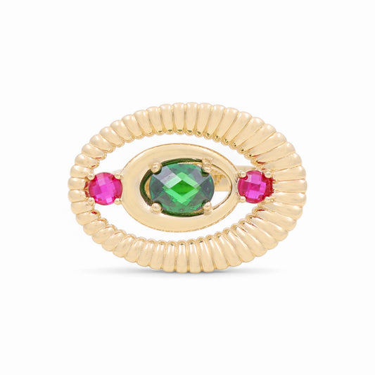 14K Yellow Gold Fashion Women's Ring with Pink and Green Cz / Size: 9 / Weight: 5.5 GR / CPWR4FS-15