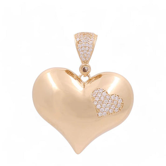 14K Yellow Gold Fashion Heart Pendant with Cz  / Size: 31MM / Weight: 6.1 GR / DOPD4HR-1