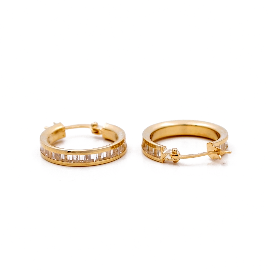 14K Yellow Gold Hoops Earrings with Baguette Stone/ Size: 3mm X14mm / Weight: 2.3 GR / BCFEH4FS3x14