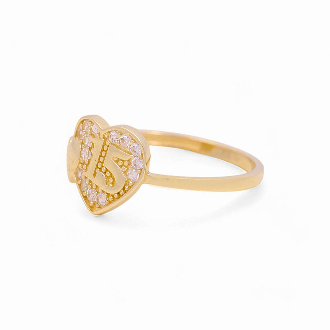 10K Yellow Gold  Quinceañera Heart Women's Ring with Cz / Size: 7 / Weight: 1.2 GR / P03R-3422
