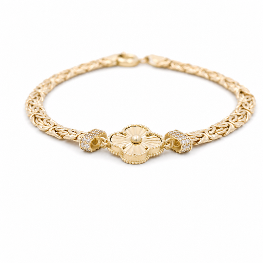 10K TF Yellow Gold Women's Bracelet With Clover and Byzantine Link / Size: 7.5" / Weight: 6 GR / DQWB0CLV-6