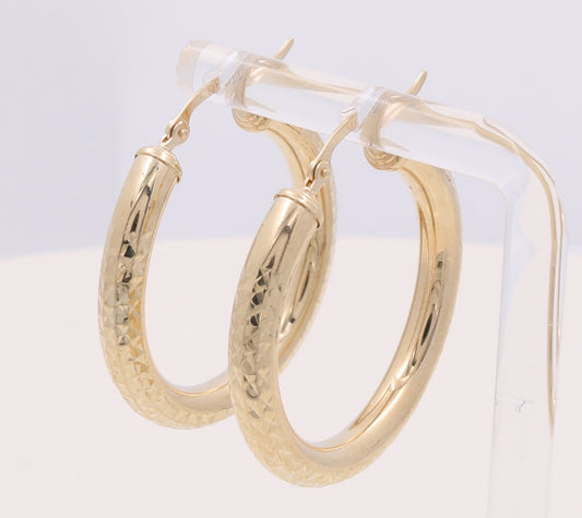 14K Yellow Gold Diamonds Cut Hoops Earrings / CCEH4DC-3x20