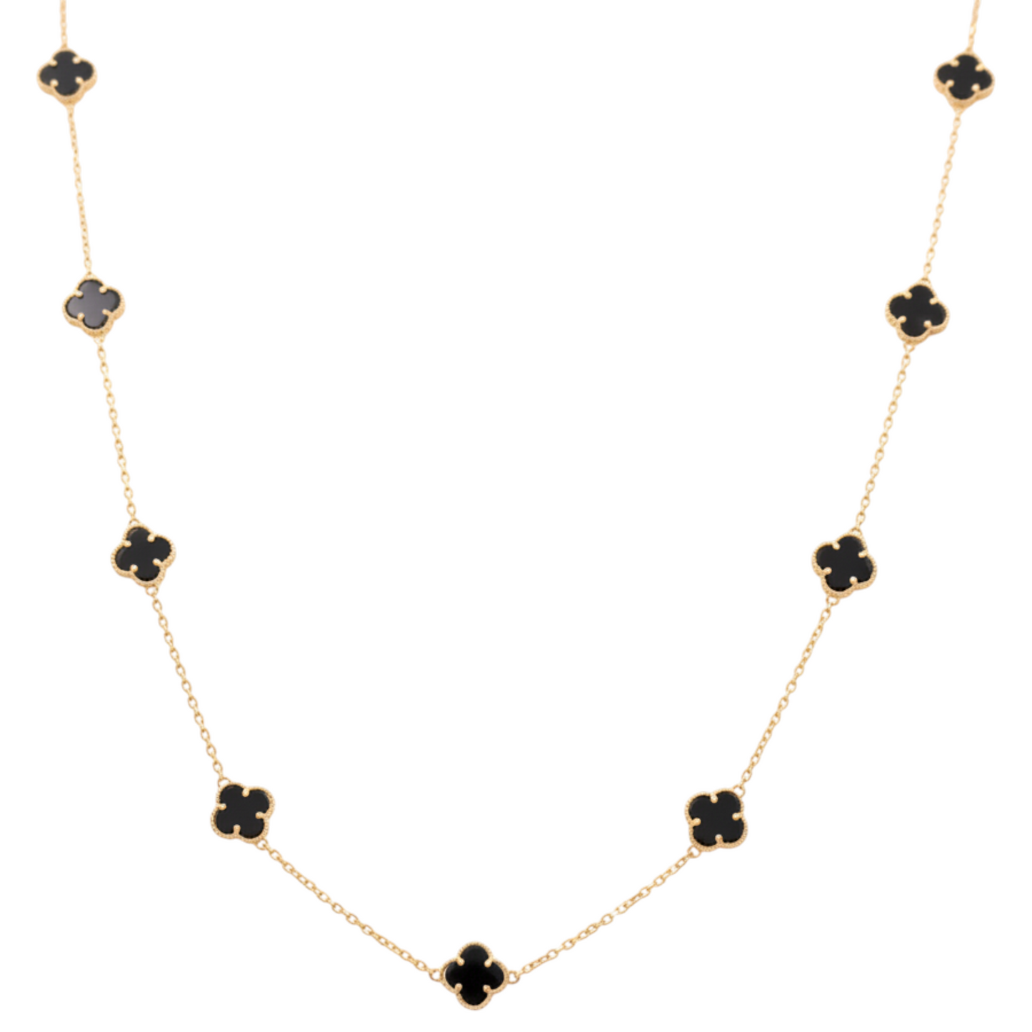 14K Yellow Gold Women's Necklace with Five Black Small Clover / Size: 18" / Weight: 7.4 GR / DQNK4CLV