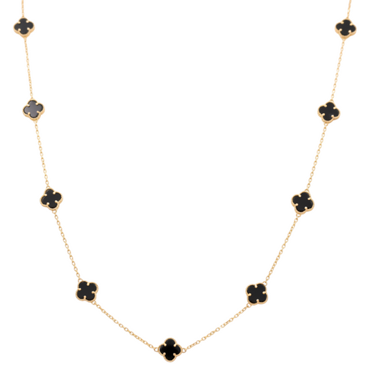 14K Yellow Gold Women's Necklace with Five Black Small Clover / Size: 18" / Weight: 7.4 GR / DQNK4CLV