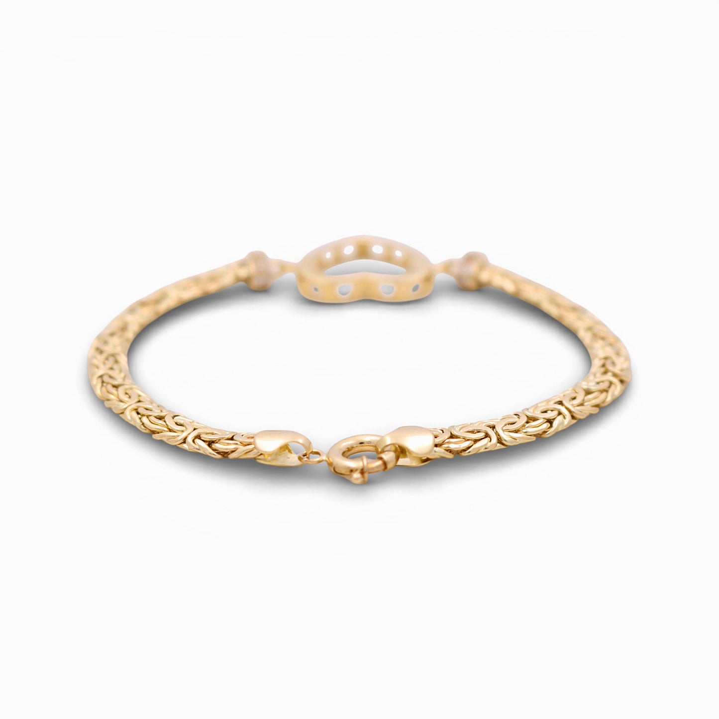 14K Yellow Gold Byzantine Link Women's Bracelet with Heart / Stone: Cz / Size: 7.5" / Weight: 6.5 GR / DQWB4BZHR