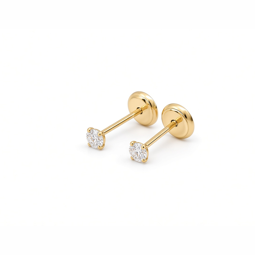 14K Yellow Gold Fashion Stud Earrings with Cz Stone / Size: Small / 6-335101PS2,5