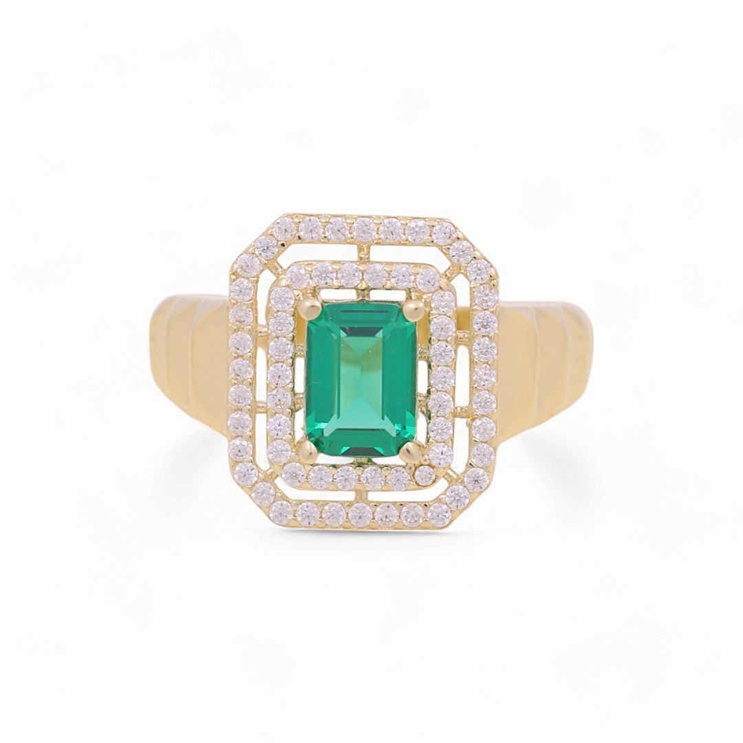 10K Yellow Gold Women's Fashion Ring with Green Cz / Size: 7 / Weight: 2.5 GR / P53R-51