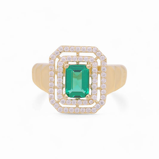 10K Yellow Gold Women's Fashion Ring with Green Cz / Size: 7 / Weight: 2.5 GR / P53R-51