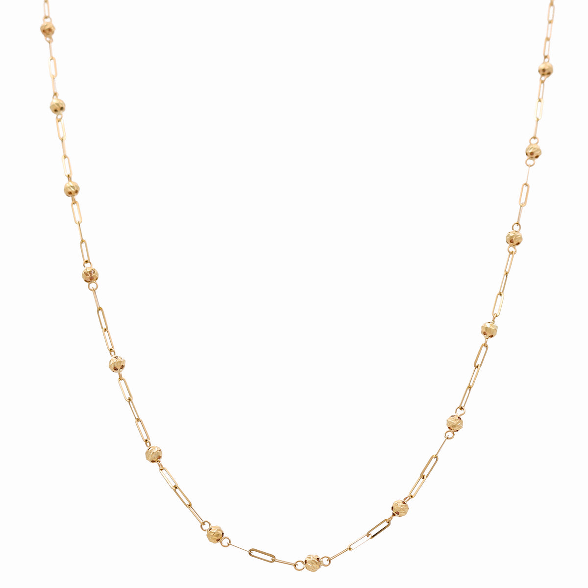 14k Yellow Gold Fashion Paper Clip Women's Necklace with Balls / Size: 17.5" / Weight: 5.2 GR / CCFNK4PC
