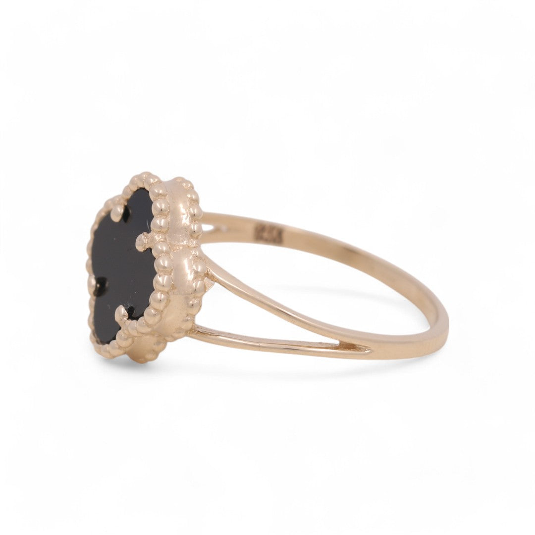 14K Yellow Gold Women’s Black Clover Ring / Size: 8 / Weight: 2.2 GR / BOWR4CLV-12