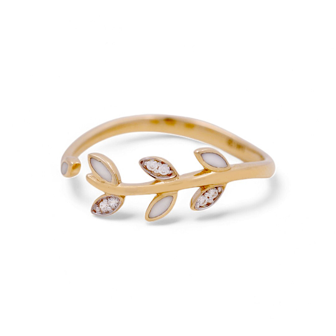 14K Yellow Gold Woman’s Leafs Ring / Stone: CZ / Size: 6.5 / Weight: 1.4 GR / IEEWR4LV