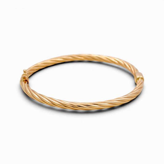 14K Yellow Gold SemiSolid Twist Bangle Bracelet / Weight: 8.8 GR / COBB4TR