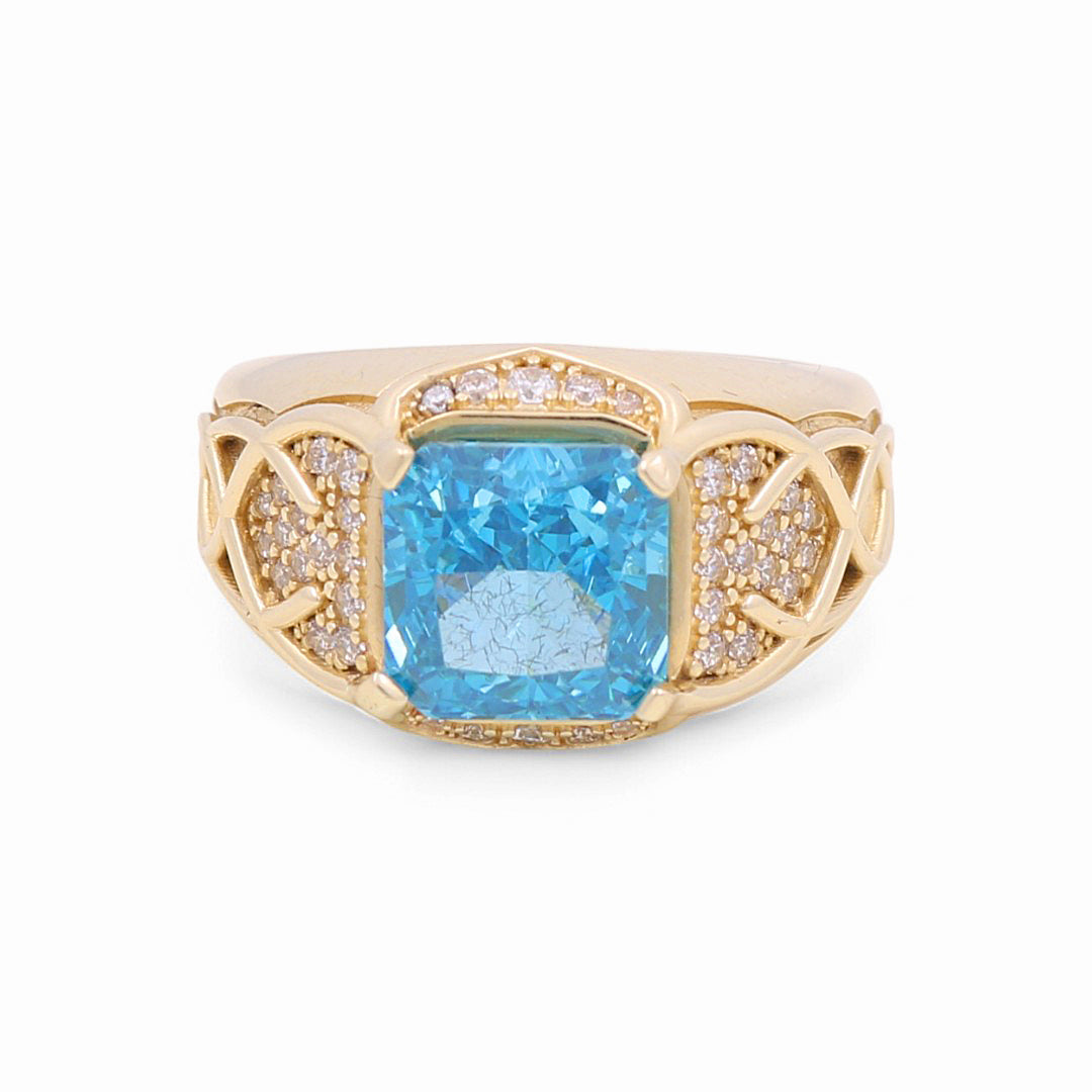 14K Yellow Gold Men’s Fashion Ring with Blue Cz / Size 10.5 / Weight: 12.6 GR / CLBMR4FS-1