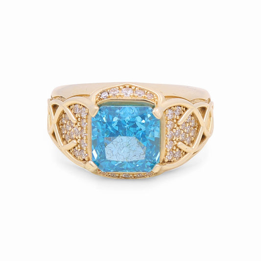14K Yellow Gold Men’s Fashion Ring with Blue Cz / Size 10.5 / Weight: 12.6 GR / CLBMR4FS-1