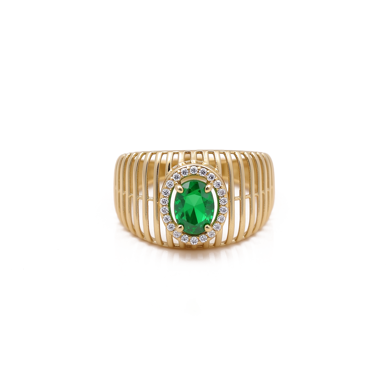 14K Yellow Gold Fashion Women's Ring with Green Cz / Size: 7 / Weight 2.9 GR / BOWR4FS-47