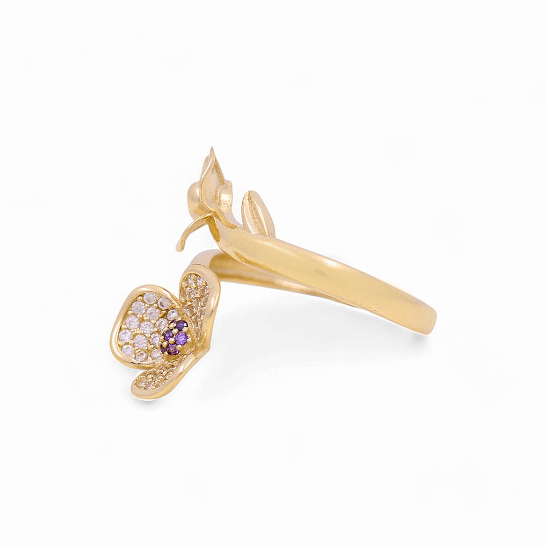 10K Yellow Gold Two Flower Women's Ring with Cz / Size: 7 / Weight: 2.3 GR / Y24-513