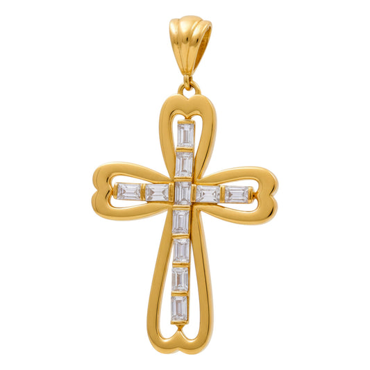 14K Yellow Gold Fashion Cross Pendant with Cz / Weight: 2.9 GR / P25-12