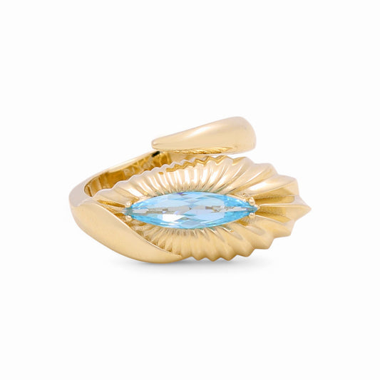 14K Yellow Gold Fashion Women's Ring with Blue Cz / Size: 9 / Weight: 4.9 GR / CPWR4FS-7