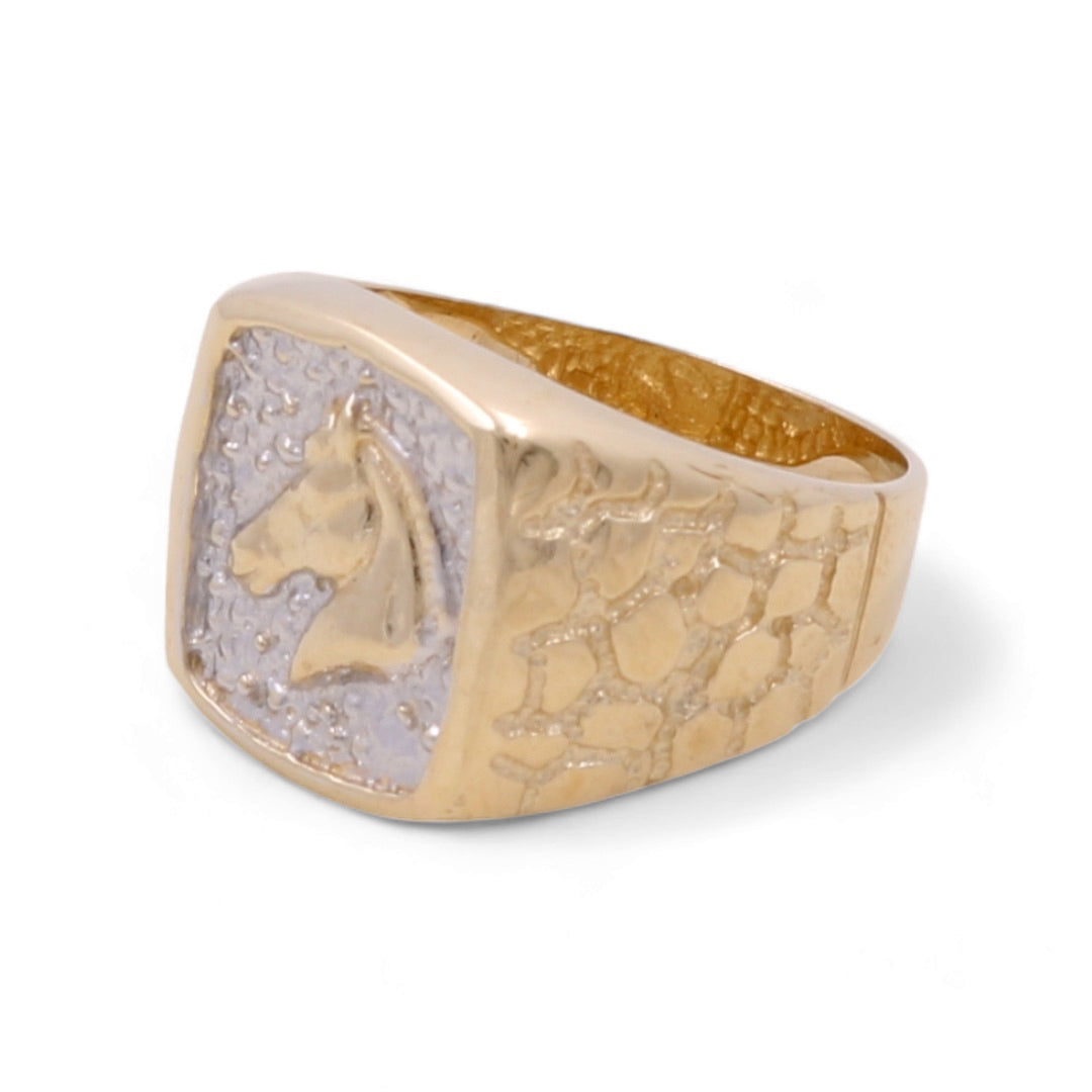 14K Yellow and White Gold Men’s Horse Ring / Size 9 / Weight: 7.6 GR / CCMR4HR-1