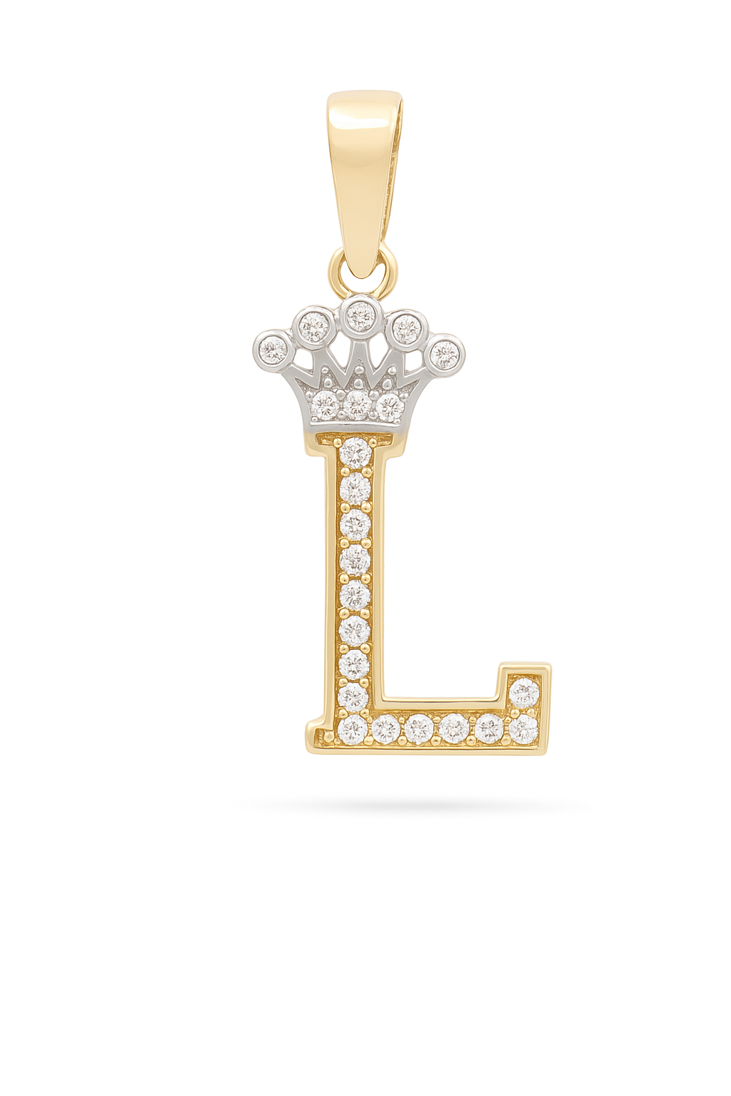 14K Yellow and White Gold Initial L with Crown / Stone: Cz / Weight: 0.8 GR / 73251L