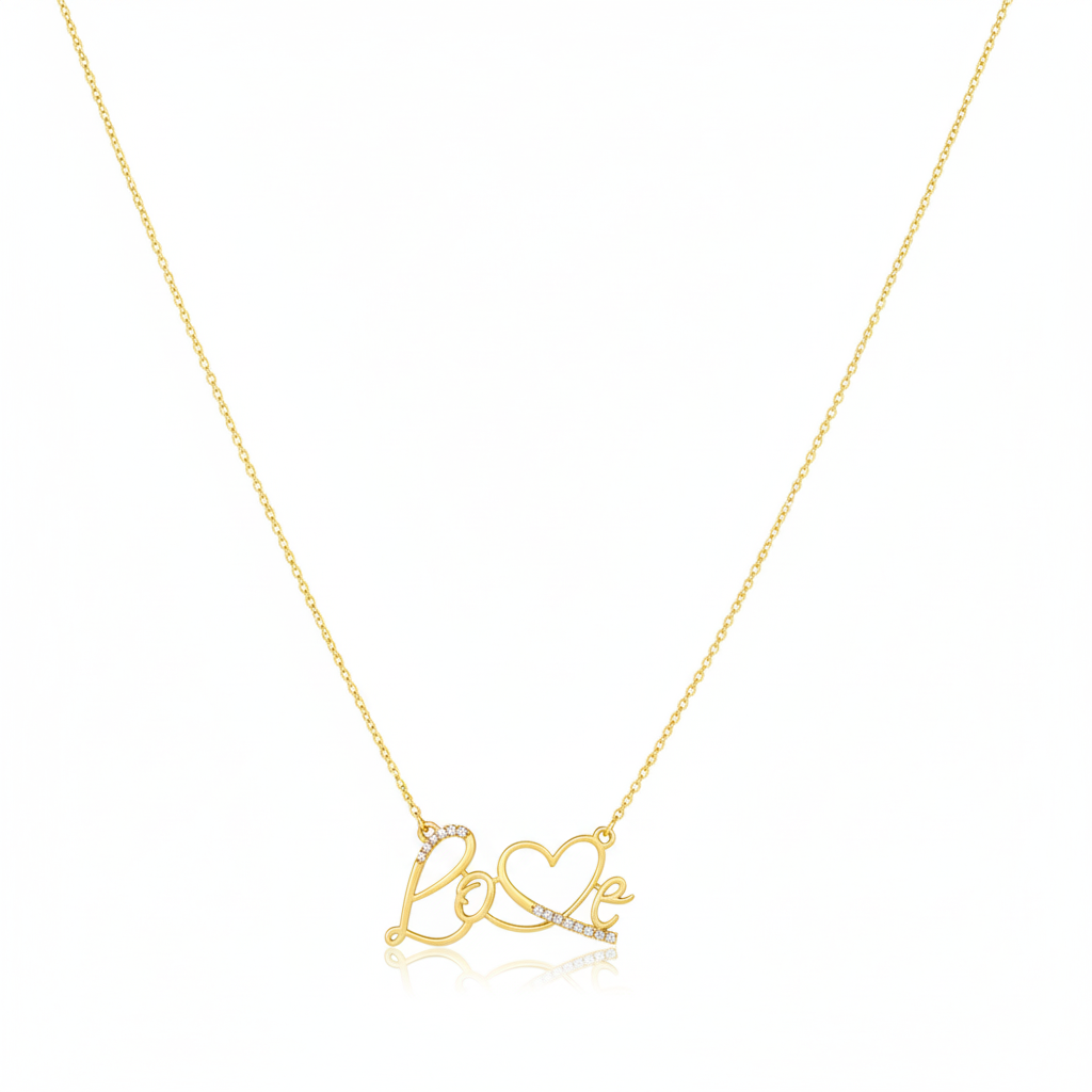 14K Yellow Gold Love Women's Necklace with Heart / Stone: Cz / Size: 18” / Weight: 3.7 GR / CONK4HR-2