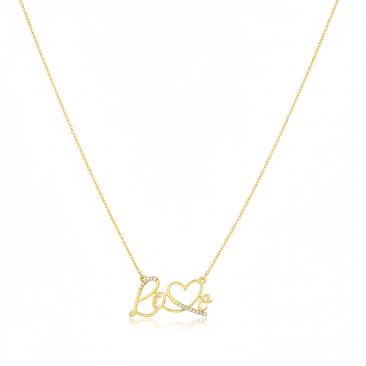 14K Yellow Gold Love Women's Necklace with Heart / Stone: Cz / Size: 18” / Weight: 3.7 GR / CONK4HR-2