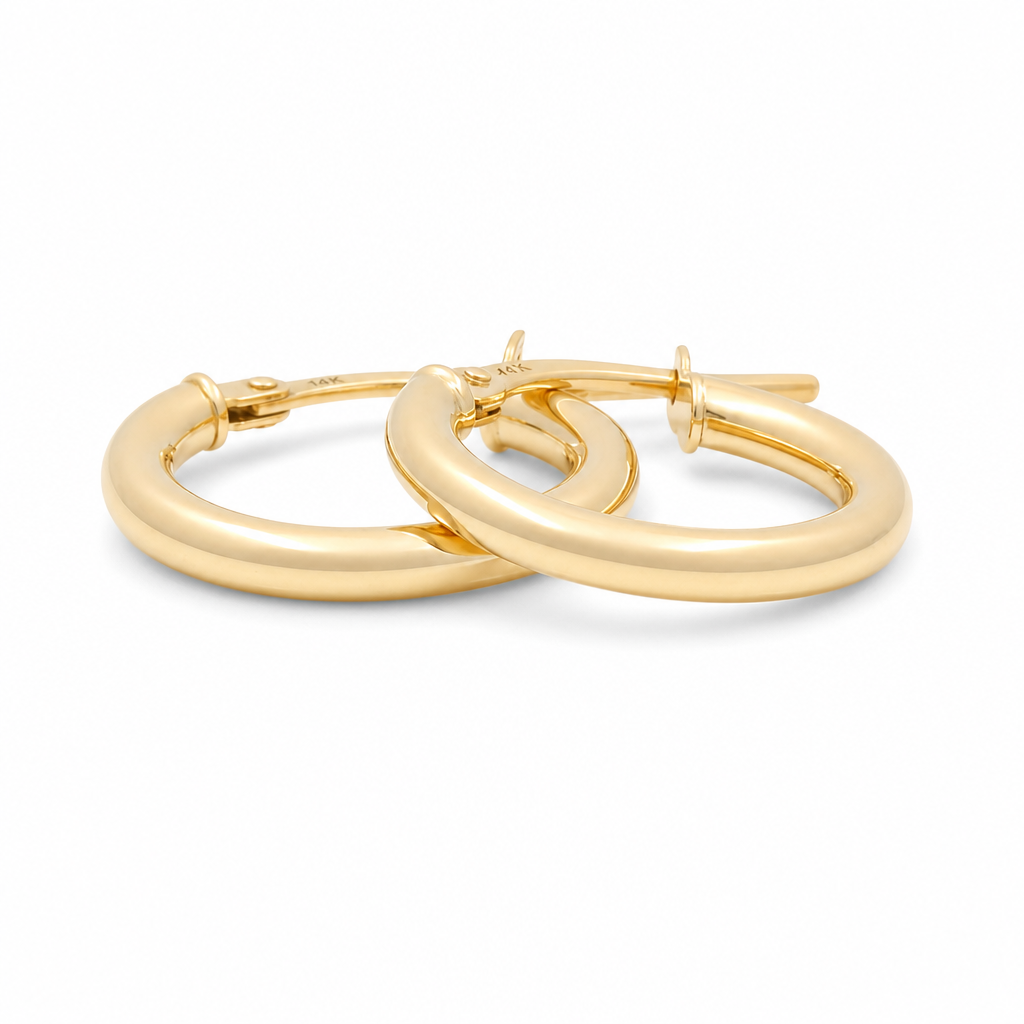 14K Yellow Gold Fashion Plain Hoops Earrings / Size: 2.5mm 10 mm / Weight: 0.8 GR / 240-00318