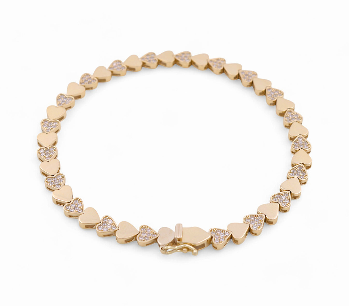 14K Yellow Gold Women's Fancy Heart Bracelet with CZ / Size: 7.5" / Weight: 8.8 GR / P09B-147