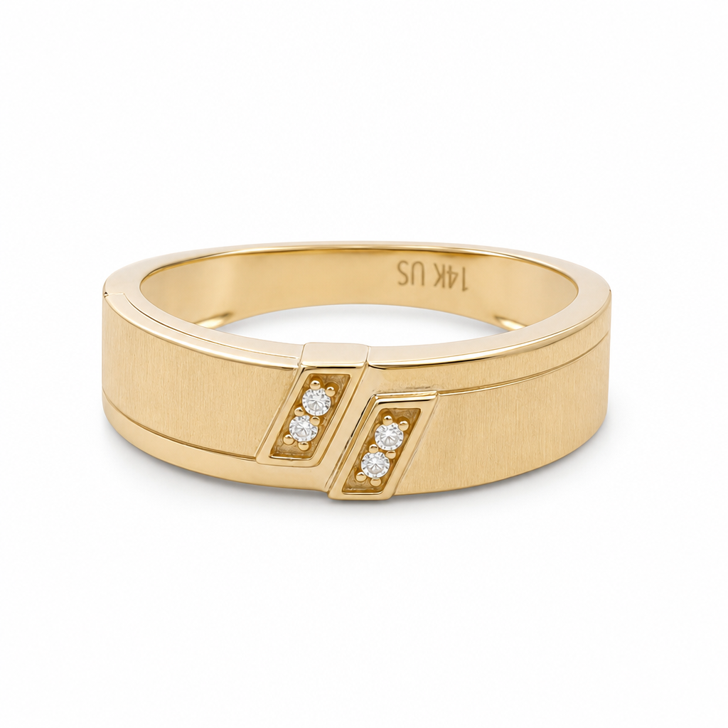 14K Yellow Gold Men's Wedding Band / Size: 10 / Stone: Cz / Weight: 3.4 GR / KEEMWB4BS-39