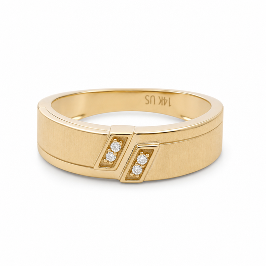 14K Yellow Gold Men's Wedding Band / Size:10 / Stone: Cz / Weight: 3.3GR / KEEMWB4BS-39