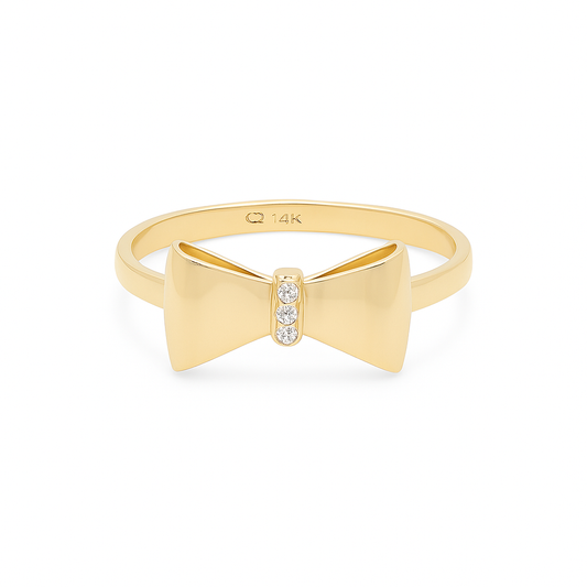 14K Yellow Gold Ribbon Women's Ring with Cz / Size: 9 / Weight: 1.8 GR / DQWR4RB-2
