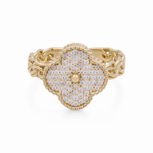 10K Yellow Gold Clover Women's Ring / CZ / Size: 7.5 / Weight: 3.2 GR / DPWR0CLV-1