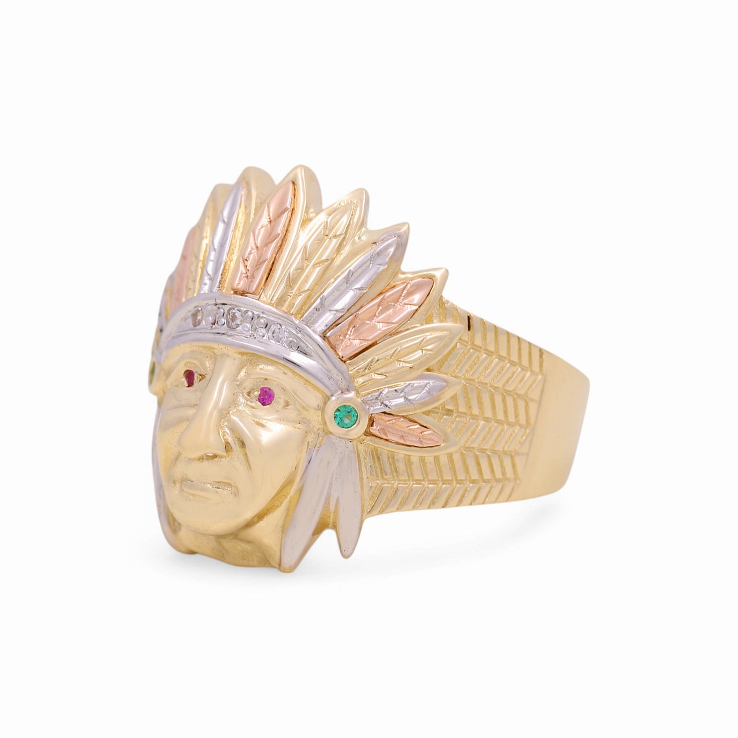 14K Yellow, White and Rose Indian Men's Ring with Cz / Size: 10 / Weight: 10.2 GR / KEEMR3T4IN