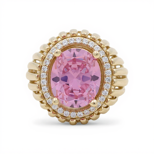 10K Yellow Gold Fashion Women's Ring with Pink and White Cz / Size: 8.5 / Weight: 6.5 GR / CQWR0FS-3