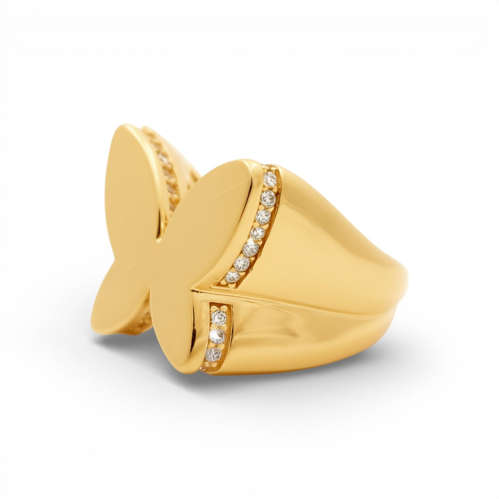 14K Yellow Gold Women's Butterfly Ring With Cz / Size: 8 / Stone: Cz / Weight: 4.8 GR / Y24-887