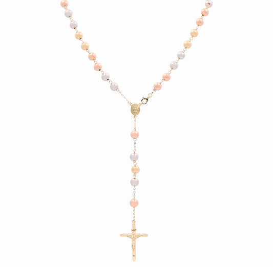 14K Yellow, White and Rose Gold Fancy Rosary / Size: 24" / Weight: 26.8 GR / 028-11108