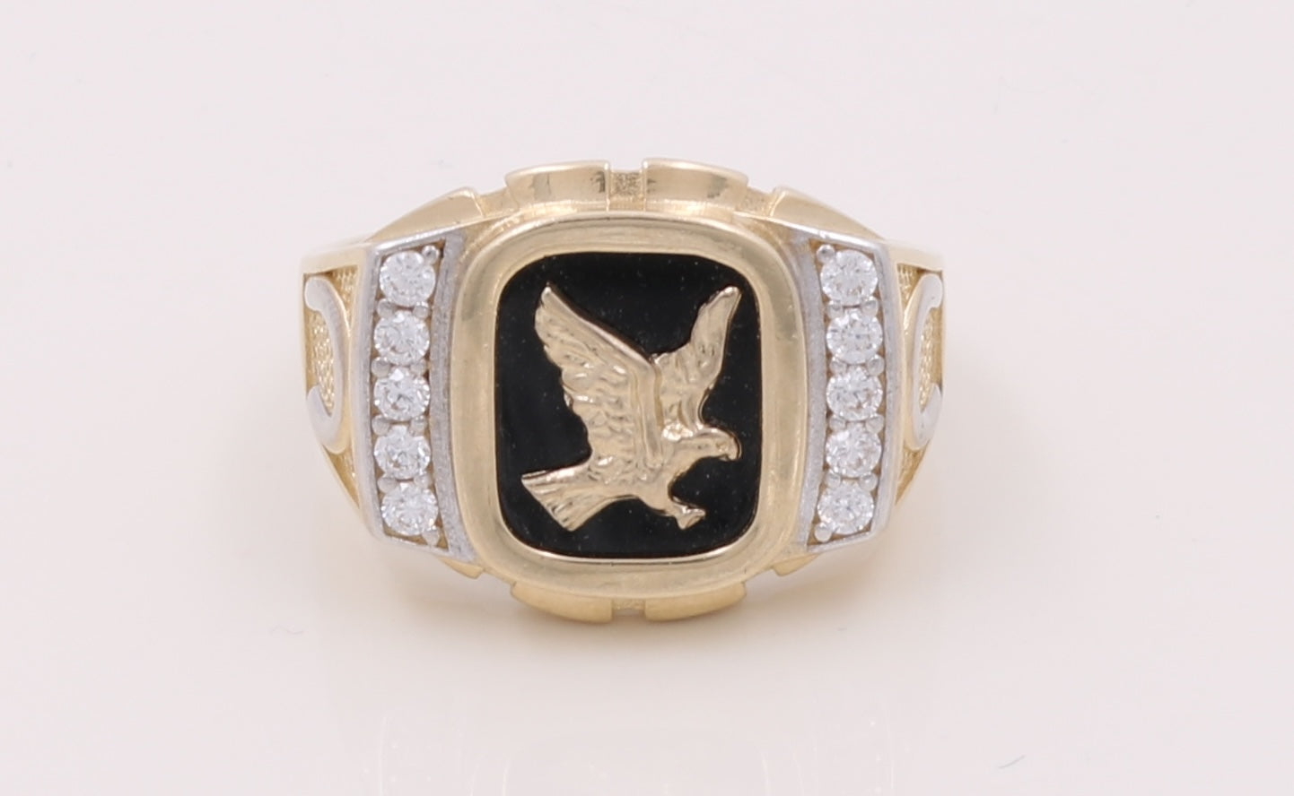 CCMR4EG-1 14k C Cz Size 10sz Weight 7.9gr Two tone Eagle Mens Ring with Onyx