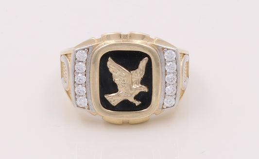 CCMR4EG-1 14k C Cz Size 10sz Weight 7.9gr Two tone Eagle Mens Ring with Onyx