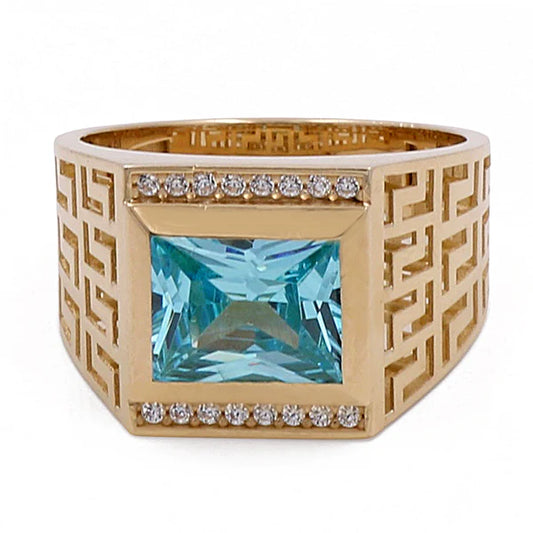 14k Yellow Gold Mens Ring with Blue Stone  / Size: 10sz /  BOMR4FS-20