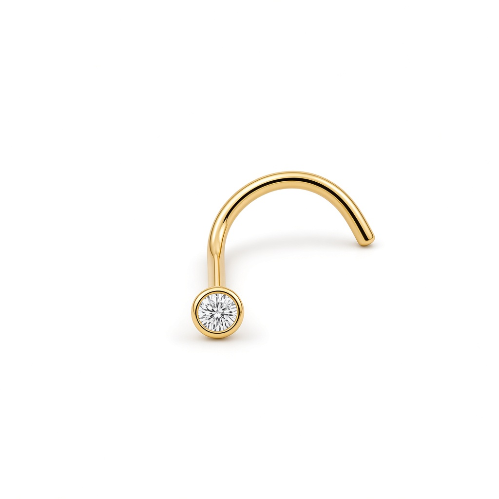 14K Yellow Gold Nose Piercing with Cz Stone / 6-956201KS