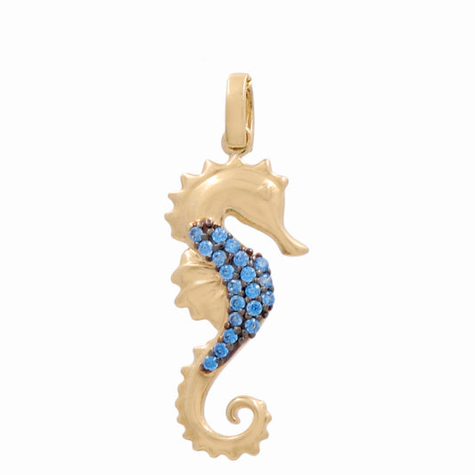 14K Yellow Gold Seahorse Pendant with Blue Cz / Weight: 1.3 GR / CPPD4SH
