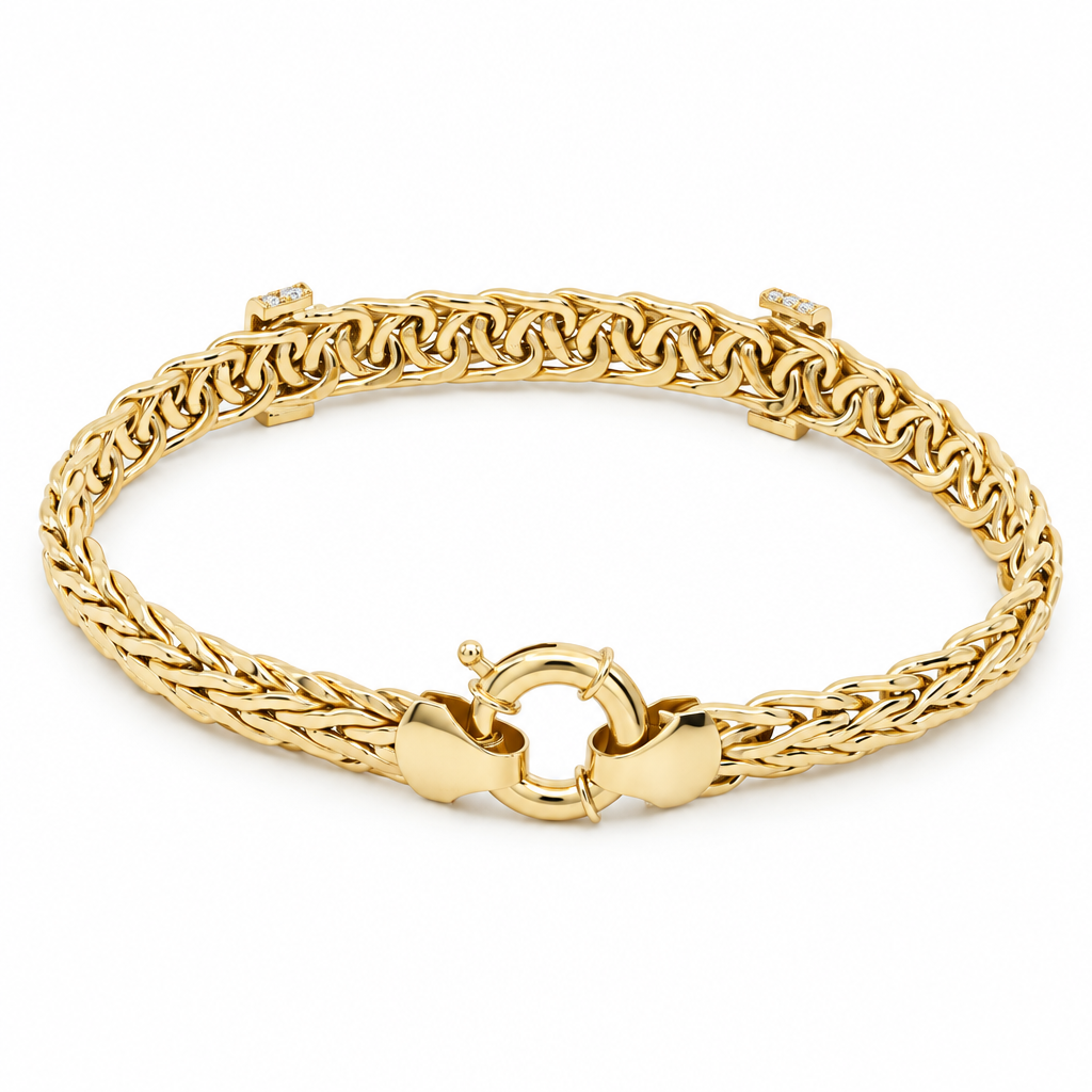 10K Yellow Gold Fancy Link Bracelet with Cz / Size: 7.5" / Weight: 5.8 GR / DOWB4FS