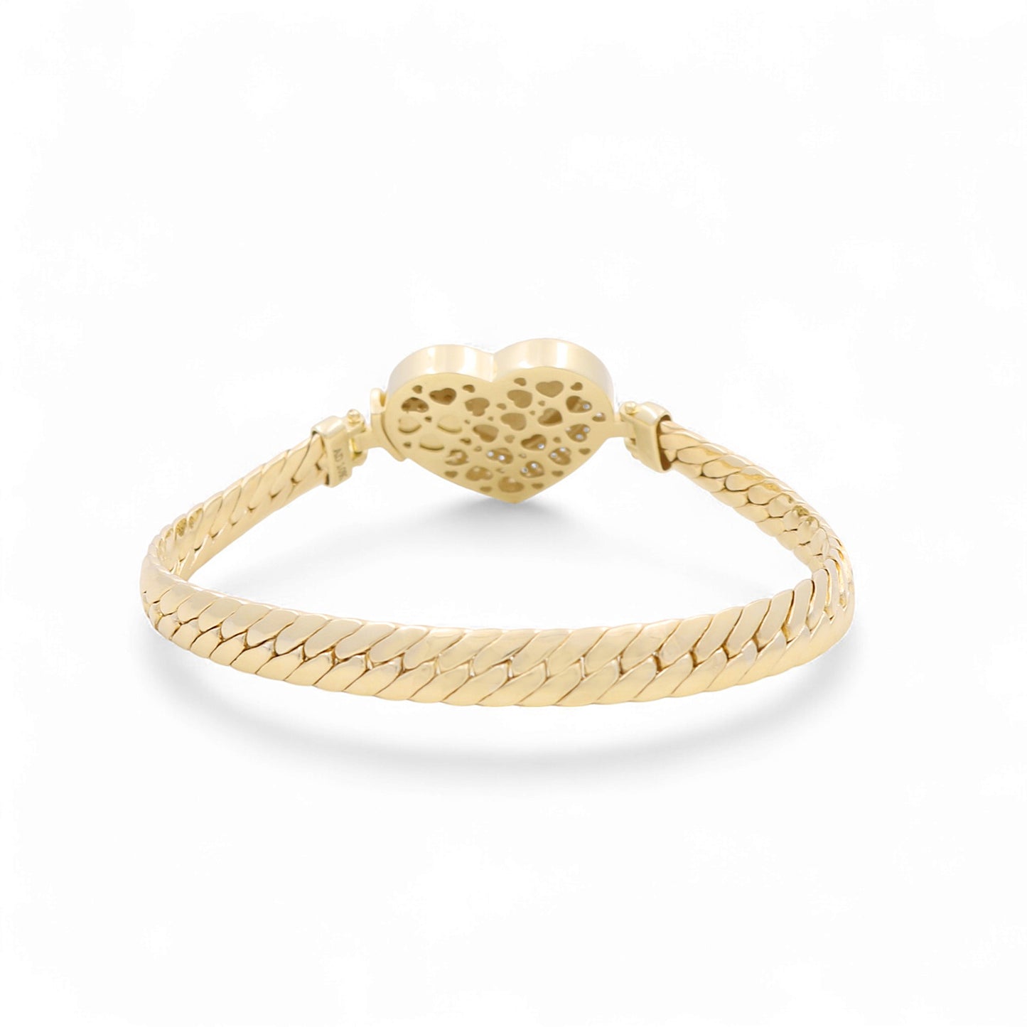10K Yellow Gold Fashion Cuban Link Women's Bracelet with Heart and Cz / Size: 7.5" / Weight: 13 GR / P10S-156