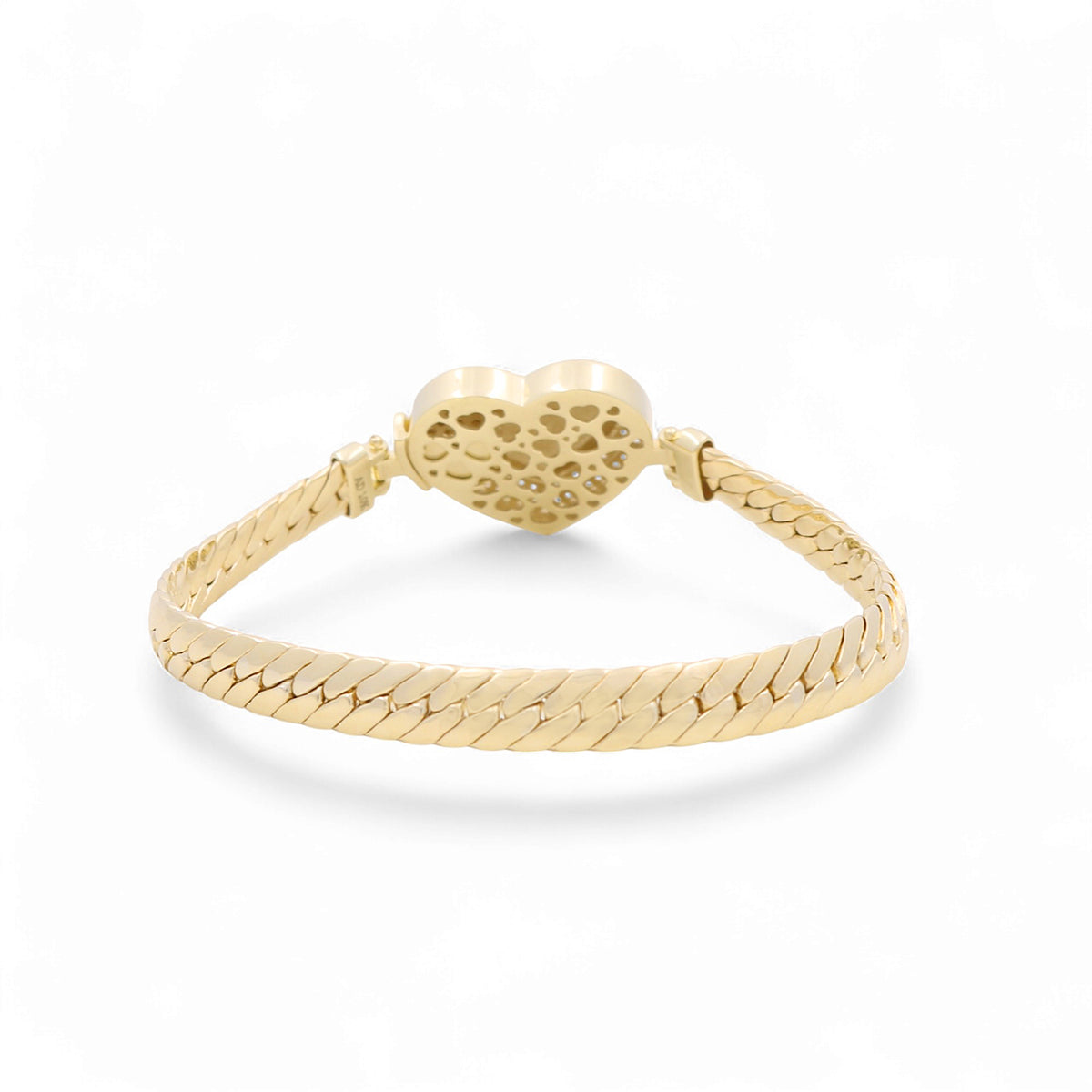 10K Yellow Gold Fashion Cuban Link Women's Bracelet with Heart and Cz / Size: 7.5" / Weight: 13 GR / P10S-156